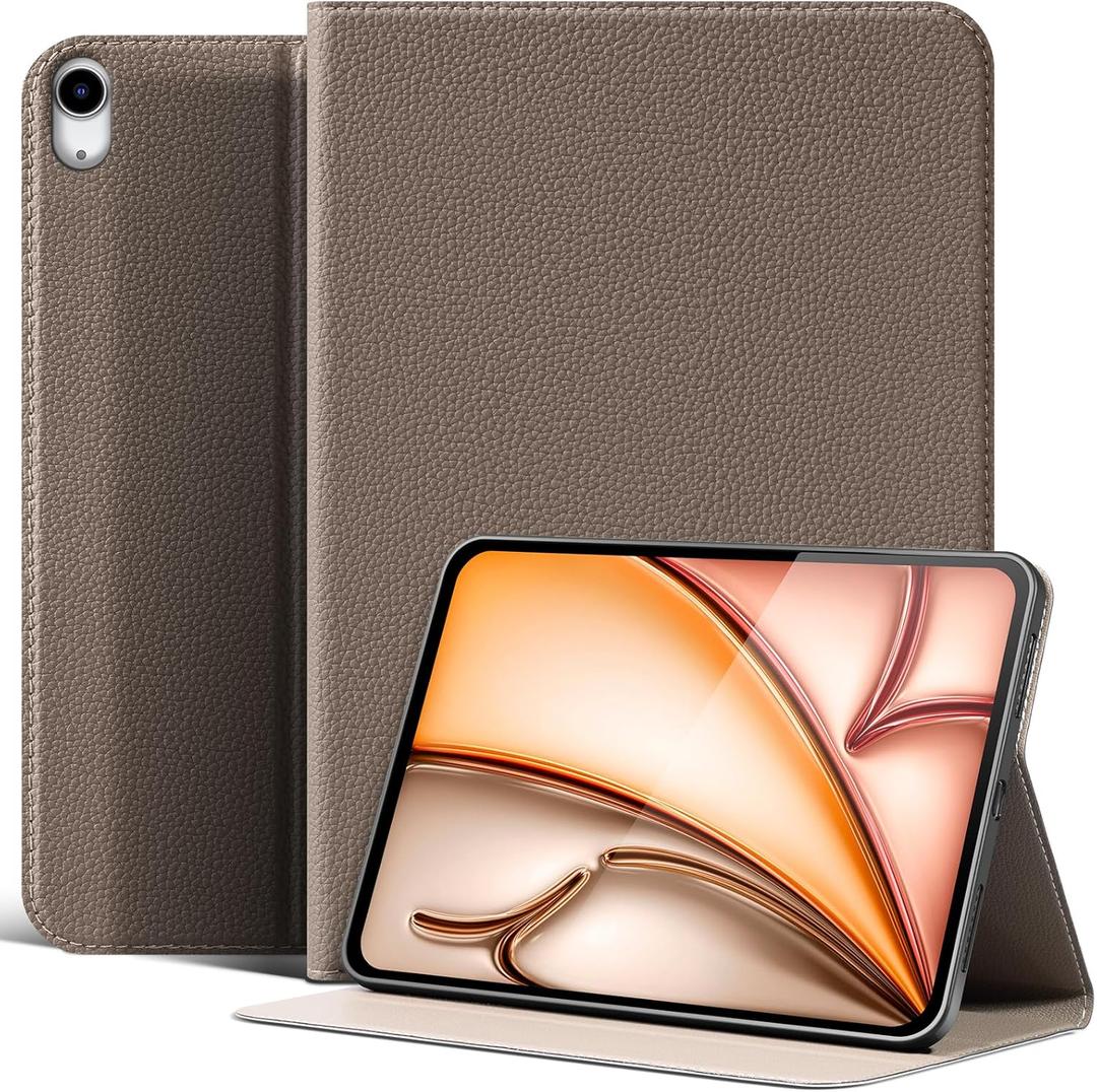 for iPad Air 11 Inch Case M3/M2 (2025/2024), iPad Air 5/4th Gen 10.9 inch,Leather Protective Shockproof Smart Cover Adjustable Stand - Auto Wake/Sleep and Multiple View Angles,Gray Brown