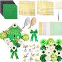 Wavwavw 62 Pcs DIY Graduation Cap Decorations Kit Include Faux Flowers 3D Butterfly Bow Self Adhesive Rhinestones and Alphabet Letter Stickers for 2026 Grad Cap Topper Decor Graduation Party(Green)