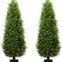 4ft Artificial Cedar Trees Artificial Topiary Trees Set of 2 Faux Cypress Plants UV Resistant Potted Bushes Faux Shrubs for Outdoor Indoor Front Porch Garden