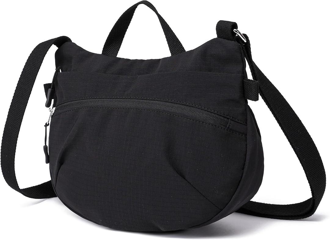 Haytijoe Small Crossbody Bags for Women Travel Lightweight Nylon Foldable Mini Tote Bag Top Handle Handbag Satchel Purse, Black