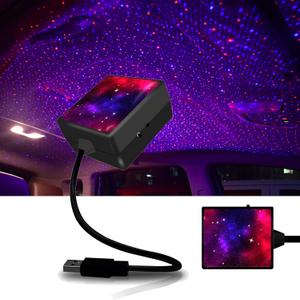 Car Roof Star Night Light, VOVCAMLS USB Projector Night Light Neon Accent Light Decor with Sound Activated Strobe and Auto Rotating Adjustable Ceiling Light for Car Bedroom Party Romantic