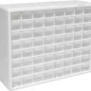 Akro-Mils 64-Drawer Plastic Drawer Storage Cabinet for Garage Organization, Bead Organizer, Building Bricks Storage, Teacher Toolbox, Makeup Organizer, 20" W x 6" D x 16" H, 10164 White