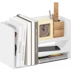Furinno HERMITE Desk Organizers, Office Organization with Accessories and Vertical File Holder, Desktop Book Shelf, for Office Supplies, Desk Accessories, for Study Room, Dorm, White, 15.8-Inch