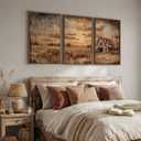Large Farmhouse Landscape Wall Art for Living Room, Set of 3 20x30 In, Brown
