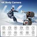 4K Vlogging Camera with WiFi, 180 Rotating Lens, 6-Axis Stabilization, Touchscreen, 32GB Card, Portable Handheld POV Camera, Personal Pocket Body Cam for Travel, Vlog, Selfies, Sports & Daily