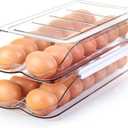 RoskDeewat Egg Holder for Fridge, Automatic Rolling Egg Container for Refrigerator, Stackable Fridge Organizers and Storage with Lid, Clear Plastic Egg Dispenser & Tray (2 Tier)