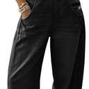 chouyatou Women's Baggy Adjustable Strap Denim Bib Overalls Barrel Jeans Casual Loose Wide Leg Denim Pant Jumpsuits (Black, L)