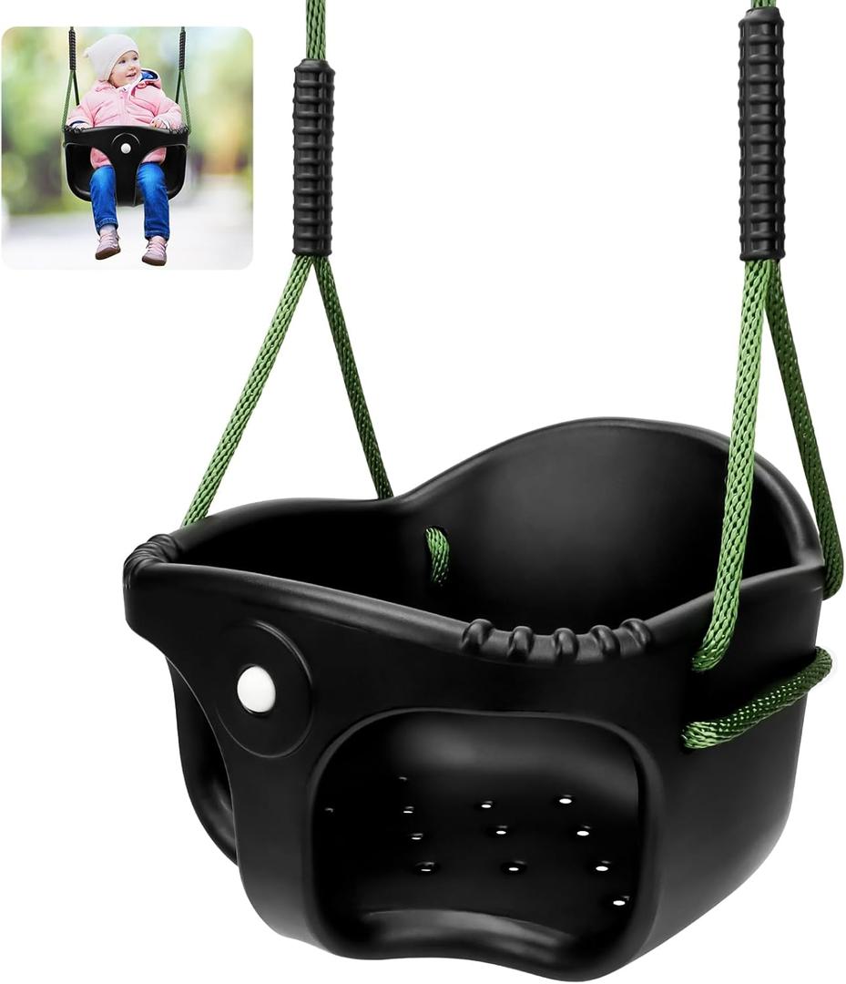 Dakzou Jungle Gym High Back Full Bucket Toddler Swing Seat Upgraded Heavy Duty with Finger Grip Chain Fully Assembled Swing Set AccessoryBlack