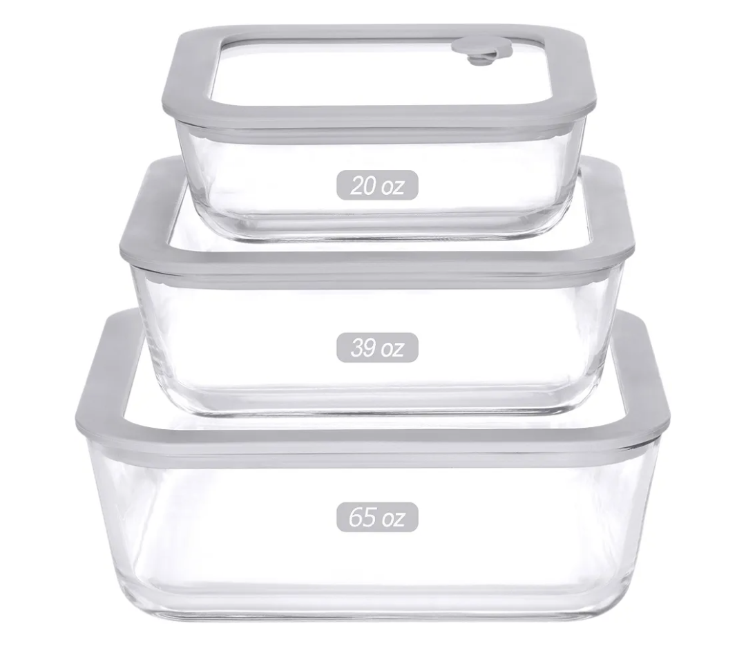 Glass Food Containers with Glass Lid, Microwave Safe Food Storage Container Set, 3 Pack, Square Shape, Food Containers with Lids, Meal Prep Containers with Leak Proof Lid