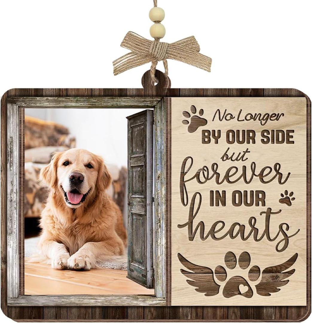 2 x Dog Photo Frame Memorial Ornaments, Personalized Ornaments for Pet Loss Sympathy Gift, Memorial Picture Frame Ornament for Hanging Decor, Loss of Dog Customized Gifts