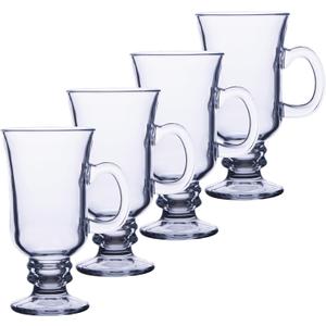 Chef Captain Glass Coffee Mugs, Glass Cup With Handle Zero-Lead Footed Mugs With 8 Oz Capacity, Irish Coffee Glasses 4-Piece