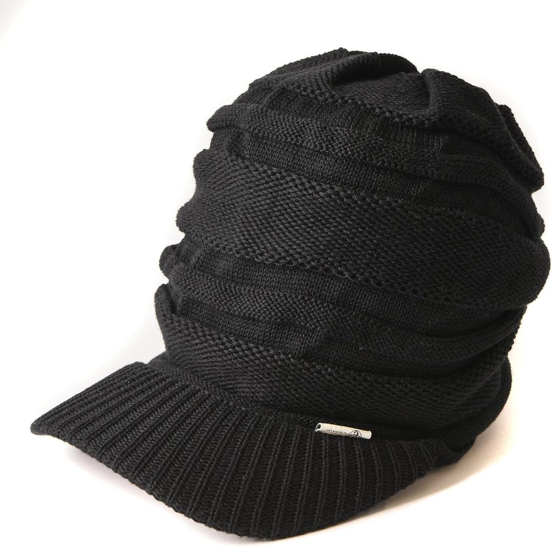 CHARM Mens Winter Knit Beanie Hat - Womens Slouchy Visor Cap Summer Baggy Slouch Knit (One Size, Black)
