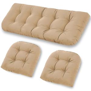 cnsmak Patio Furniture Cushions Outdoor, Waterproof Wicker Chair Cushions Set of 3, 1 Loveseat & 2 Seat Pads, Thick Outdoor Replacement Cushions for Porch Lawn Bench Couch Sofa Swing, Khaki