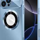 MAKAVO Magnetic for iPhone 16 Pro Max Case, Compatible with MagSafe, Built-in Camera Lens Protector, Logo View, Military Grade Drop Protection Phone Cover, Sierra Blue