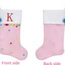 2 x 19 Inch Personalized Monogram Initial Christmas Stocking, Embroidered Fleece Stockings with Stars & Pom Poms, Holiday Fireplace Decor for Xmas Party,Festive Gift- Letter H (Pink)