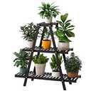 Furshus Bamboo Plant Stand Indoor/Outdoor, 3-Tier, Black, Rectangular, 8 Potted Flower Holder Ladder Plant Rack