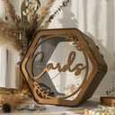 OurWarm Wedding Card Box with Acrylic Window, Rustic Brown Hexagon Gift Card Box for Wedding Decorations for Reception, Wooden Money Keepsake Envelopes Box for Wedding Decor Birthday Baby Shower Party