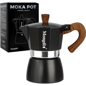 Mongdio Stovetop Espresso Maker Moka Pot, Cuban Coffee Maker Stove top coffee maker Moka Italian Espresso Greca Coffee Maker Brewer Percolator, 3 Espresso Cups, 5 oz - Black