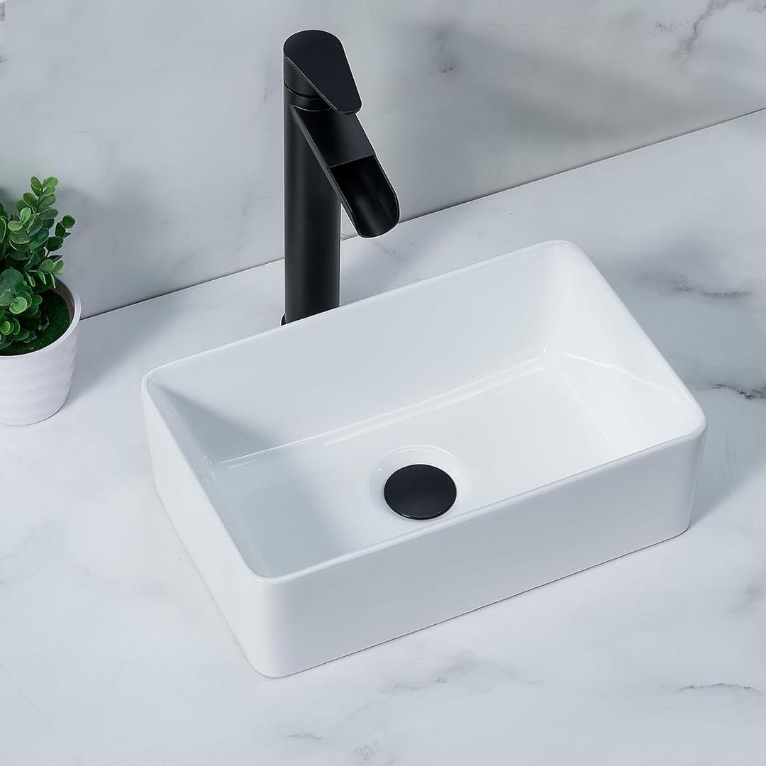 Vessel Sink Rectangle, 15" x 10" Bathroom Sink Above Counter, White Ceramic Bathroom Vessel Sink, Modern Countertop Bathroom Vanity Sink Art Basin