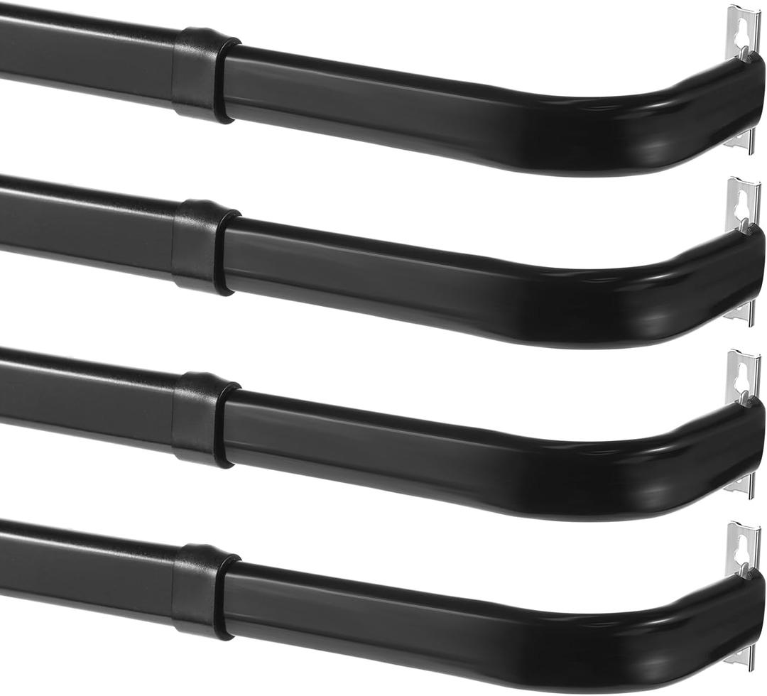 Wesiti 4 Packs Curtain Single Rods for Windows Adjustable Tension Rod for Door Kitchen Valance Sash Curtains, Bracket and Hardware Included (Black,25-42 Inch)