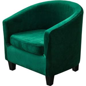 MIFXIN 2 Pieces Velvet Tub Chair Covers with Cushion Cover Stretch Soft Removable Tub Chair Slipcovers Armchair Sofa Couch Furniture Protector Cover for Living Room Club Bar Counter (Green)