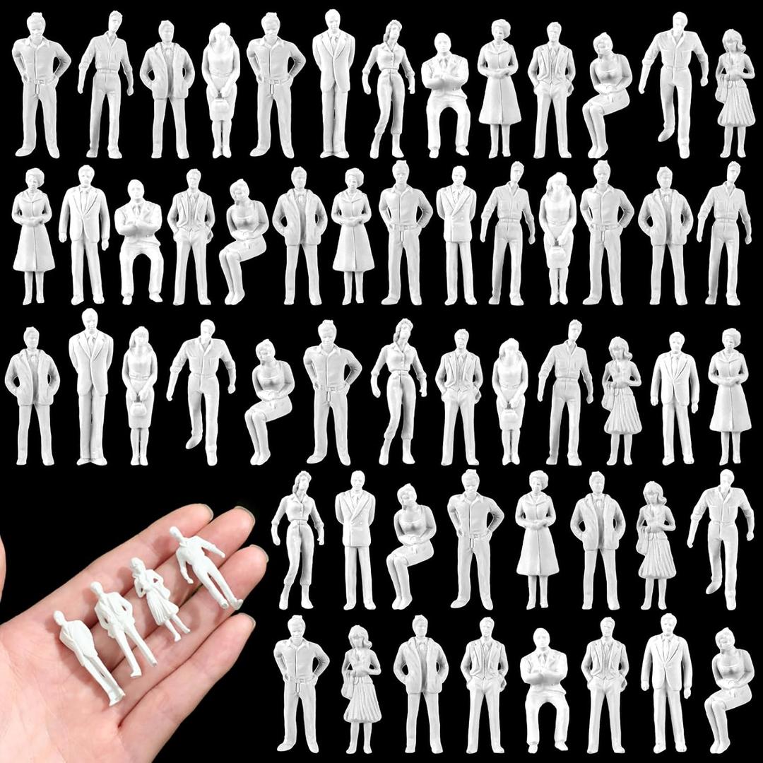 Namalu 100 Pcs 1: 50 Scale 1.38 inch White Unpainted Mini People Figures Miniature People for Model Trains Architectural Standing and Sitting Mini Diorama Figures for Architectural Project Scenes