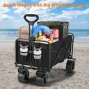 Collapsible Foldable Wagon Cart,Utility Beach Wagon Cart with Drink Holders Large Capacity Protable Grocery for Garden Shopping Outdoor Camping (Black, 350lbs)