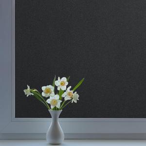 DOWELL Blackout Window Film, 100% Light Sun Blocking Static Cling Frosted Privacy Film for Glass, Heat Control Removable Window Tint, Room Darkening Cover for Day Sleep, Black, 17.5" x 157.5"
