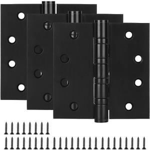 3 Pack Stainless Steel 4'' Door Hinges, 4in x 4in Heavy-Duty Ball Bearing Door Hinges with Square Corners for Exterior & Interior Doors, Black