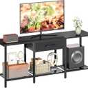 HOOBRO TV Stand for TVs up to 55 Inch, Entertainment Center with Fabric Drawer & Open Shelves, Industrial TV Media Console Table with Storage, for Living Room, Bedroom, Black BB125DS01, 11.8"D x 47.2"W x 19.8"H