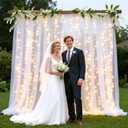 Ledido 108ft White Tulle Backdrop Curtains with Lights String - 300LED Fairy Lights Sheer Curtain Backdrop for Wedding Baby Shower Photo Shoot Birthday Party Decoration(2 Panels 58ft)White