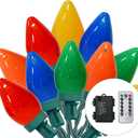 50LED C7 Multicolor Christmas Lights Battery Operated with 8 Mode Remote Control, 27.5FT 50pcs Twinkle C7 Light Bulbs for Colorful Christmas Tree Lights & Home Porch Yard Lawn Decorations