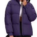 MAGCOMSEN Women's Winter Down Puffer Jackets Stand Collar Zip Up Water Resistant Warm Padded Quilted Coat with Pockets (Purple, S)