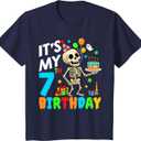 Kids It's My 7th Birthday Party Halloween Skeleton Birthday T-Shirt Navy Blue Small
