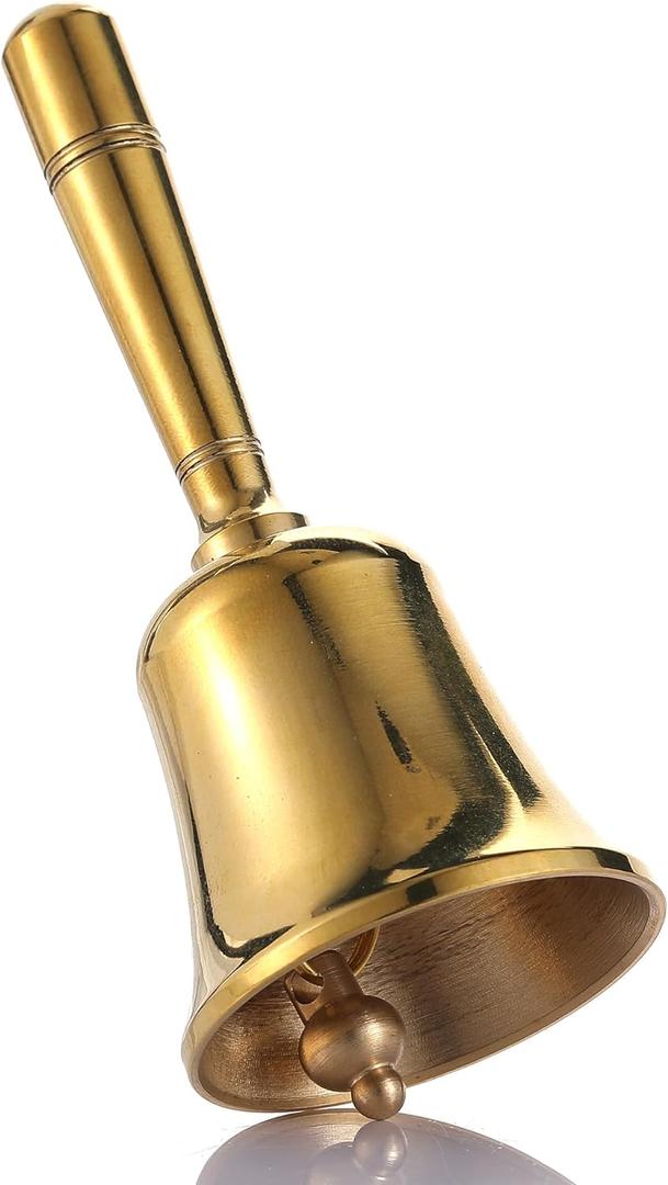 Super Loud Solid Brass Small Hand Call Bell for Ringing at Wedding, Hand Bells for Seniors Bedside, Teacher Classroom Bell, Dinner Bell, Tibetan Bells, Meditation Bell (S)