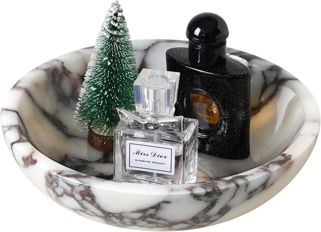 Marble Bowl,Travertine Decorative Modern Key Bowl for Entryway Table, Pedestal Bowl for Dining Table Center,Living Room, Kitchen Decor Modern Home Decor Marble Bowls (7.8 Inch) (Bulgari)