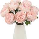 10pcs Champagne Pink Peonies Artificial Flowers Silk Peonies with Stems Real Look Fake Peony for Home Table Decorations Wedding Faux Flowers Arrangements (Champagne Pink)