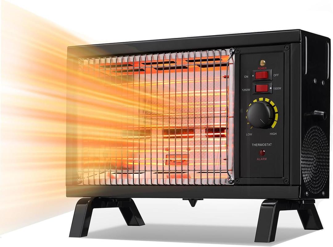 Radiant Heater,Space Heater with Two Heat Settings,Portable Electric Heater for Indoor Use, Portable Indoor Heater with Handle,1250W/1500W (BLACK)