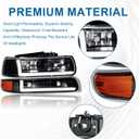 Pair LED DRL Headlights Assembly for 1999-2002 Chevy Silverado 1500 2500 1500HD 2500HD 3500/2000-2006 Tahoe Suburban 1500 2500 Replacements Amber Reflector Black Housing