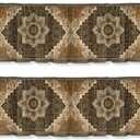 Boho Carpet Curtain Valance for Windows 2 Pack, Brown Mandala Floral Rod Pocket Window Treatments Short Curtains for Kitchen Windows Bathroom Bedroom 54x18 Inch