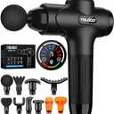 TOLOCO Massage Gun Deep Tissue, Percussion Massage Gun with 10 Replacement Heads, Super Quiet Portable Electric Massager for Athletes, Relax, Black