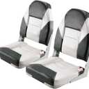 VEVOR Boat Seats, High Back Boat Seat 2 Pack, Folding Fishing Boat Seat with Thickened Sponge Cushion & Waterproof PVC Leather, Aluminum Alloy Hinges, Flip Up for Boats, Yachts, Ships, Black & Grey