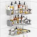 3 Pack Corner Shower Caddy Organizer, Rustproof Corner Shower Shelves, No Drilling Bathroom Corner Shelf with Hooks and Toothpaste Holder