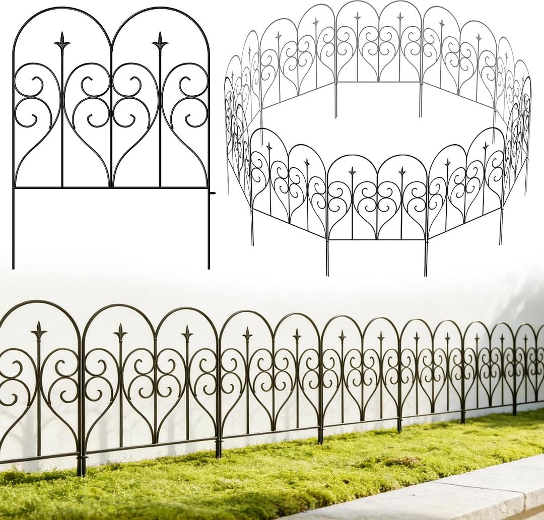 Thealyn Garden Fence 32" H x 20ft (10 Panels), No Digging Heavy Duty Metal Fence Panels, Rustproof Dog Fence Animal Barrier, Interlocking Decorative Fencing for Flower Bed, Yard, Landscape Edging