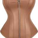 ICEGIA Women's Heavy Duty Corset Double Steel Boned Waist Trainer Corsets Underbust Body Shaper (Medium, Brown of S2803)