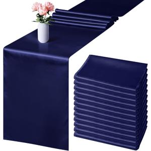 Aneco 12 Pack Satin Table Runner 12 x 108 Inch Navy Blue Long Wedding Satin Silk Table Runner for Wedding Banquet Graduations Birthday Party Decoration
