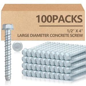 Tandefio 100 Pack 1/2 x 4 Concrete Anchors and Screw Kits Galvanized