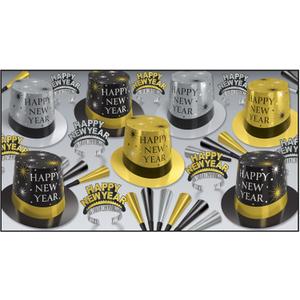 Beistle Silver and Gold Asst New Years Eve Party Kit  Metallic Hats, Tiaras and Noisemakers, Festive Holiday Celebration Supplies Accessories for Midnight Countdown, Office, Gala and Home Parties