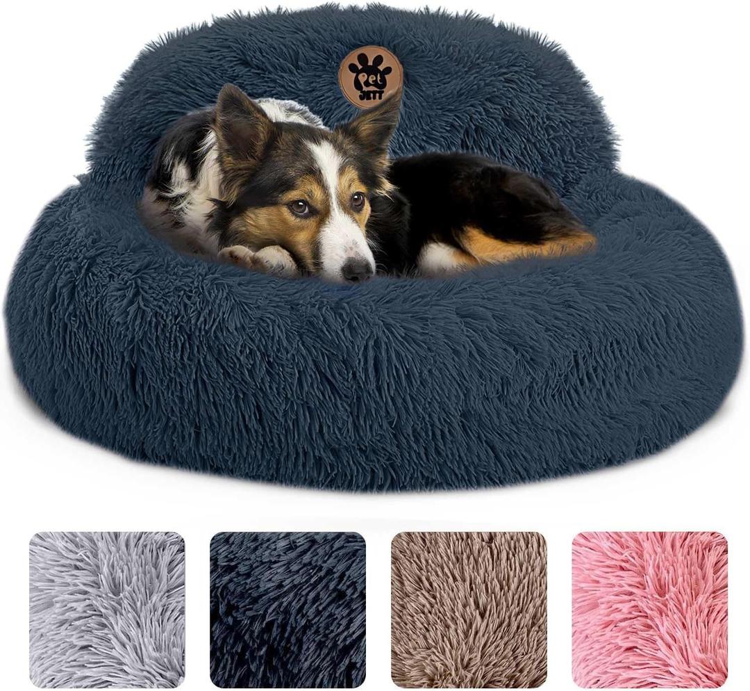 PetJett Calming Dog Bed Medium Size Dog - 30'' Donut Bed, Anti-Slip & Washable Super Soft Fluffy Plush Round Bed, Anti-Anxiety Premium Comfort Pet Bed, Fits Dogs up to 45 lbs - Dark Grey