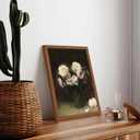 Vintage Floral Wall Art Framed – Moody Dark Rose Canvas Print with Natural Solid Wood Frame, Antique French Country Flower Wall Decor for Bedroom Bathroom Kitchen16x12in